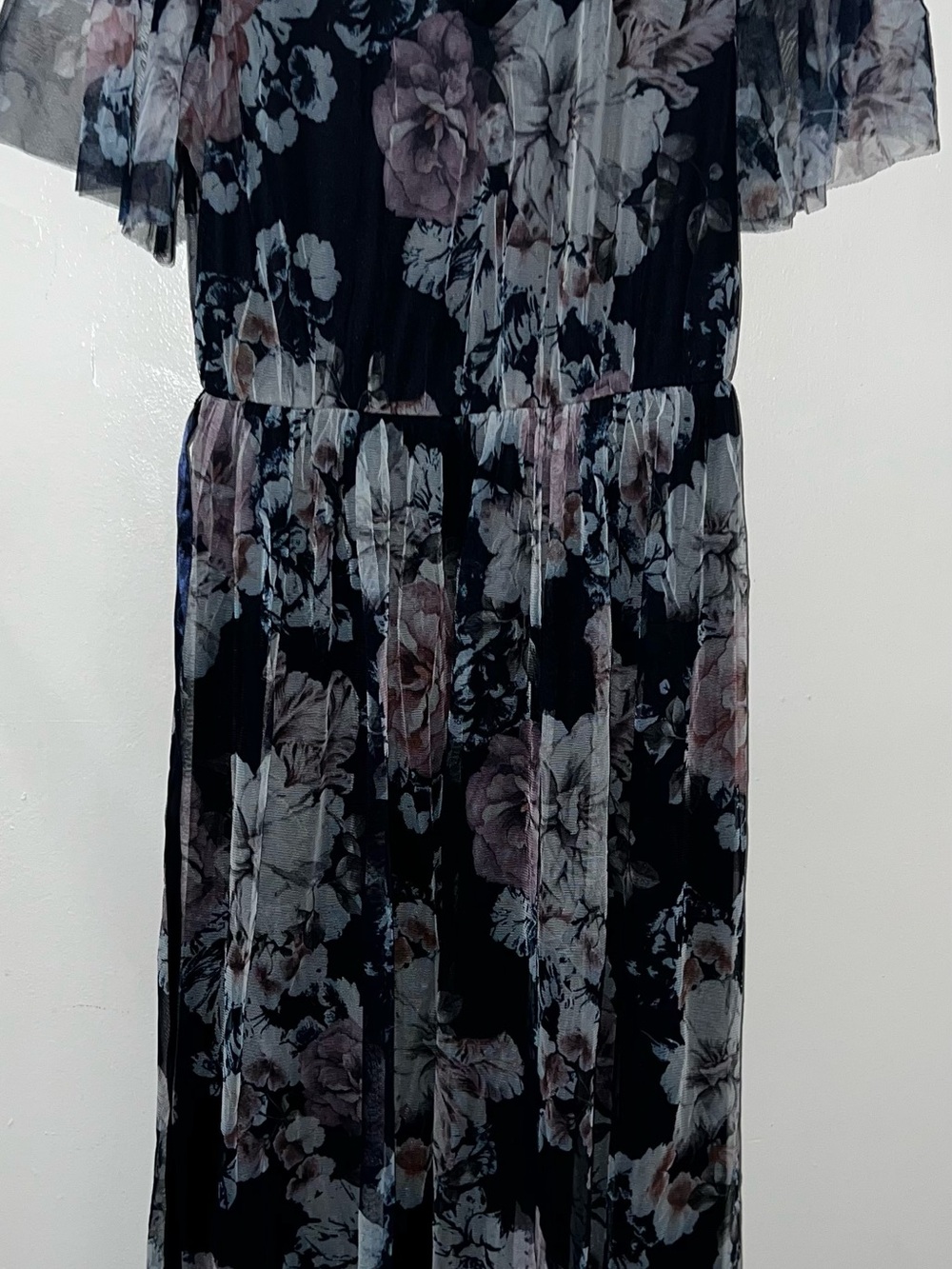 Black Floral Maxi Dress with Soft Pink Accents - Women's Elegant Evening Dress
